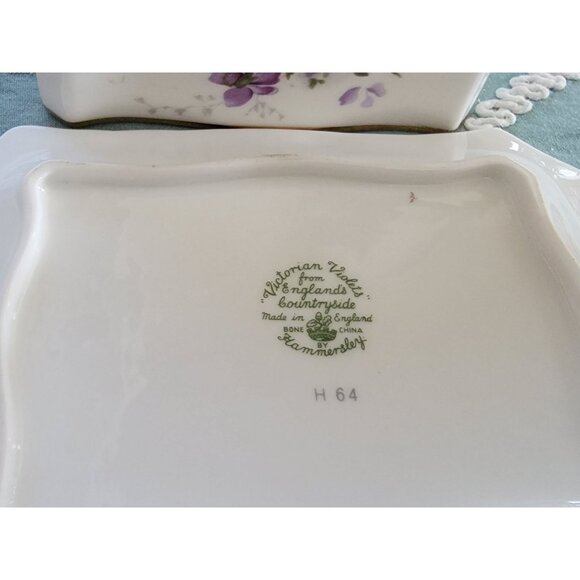 Victorian Violets Bone China Butter Dish & Lid With Gold Trim Made In England - Picture 6 of 6